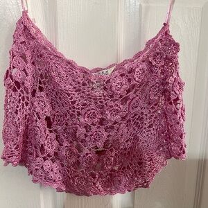 John Paul Richard - Uniform Pink Crochet Lace Crop Top / Poncho